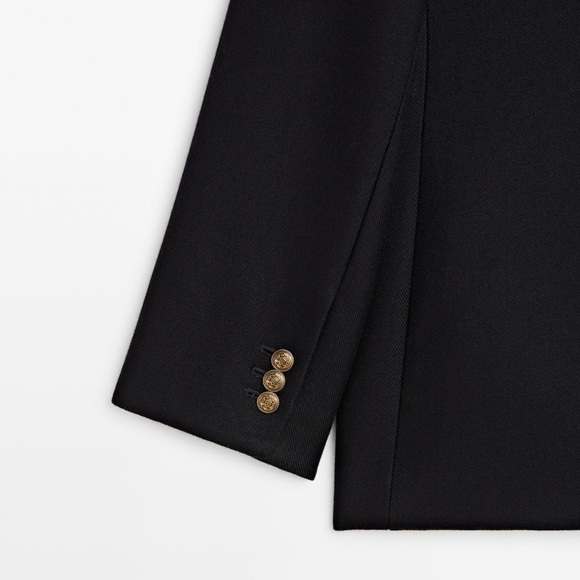 NWT. Massimo Dutti Navy Blue Micro Twill Fabric Blazer with Buttons. Size 2. - Picture 7 of 12